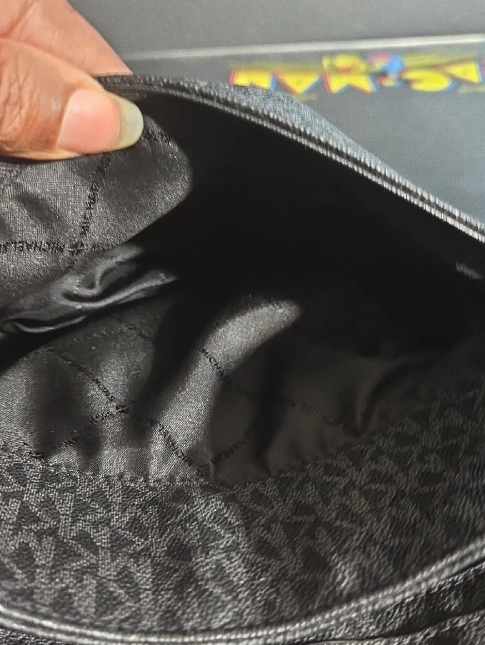 Michael Kors Black and Gold MK Monogram Crossbody Bag